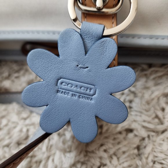 Coach Hampton Mini Tote in Baby Blue and White with Flower Key Fob - Picture 4 of 7